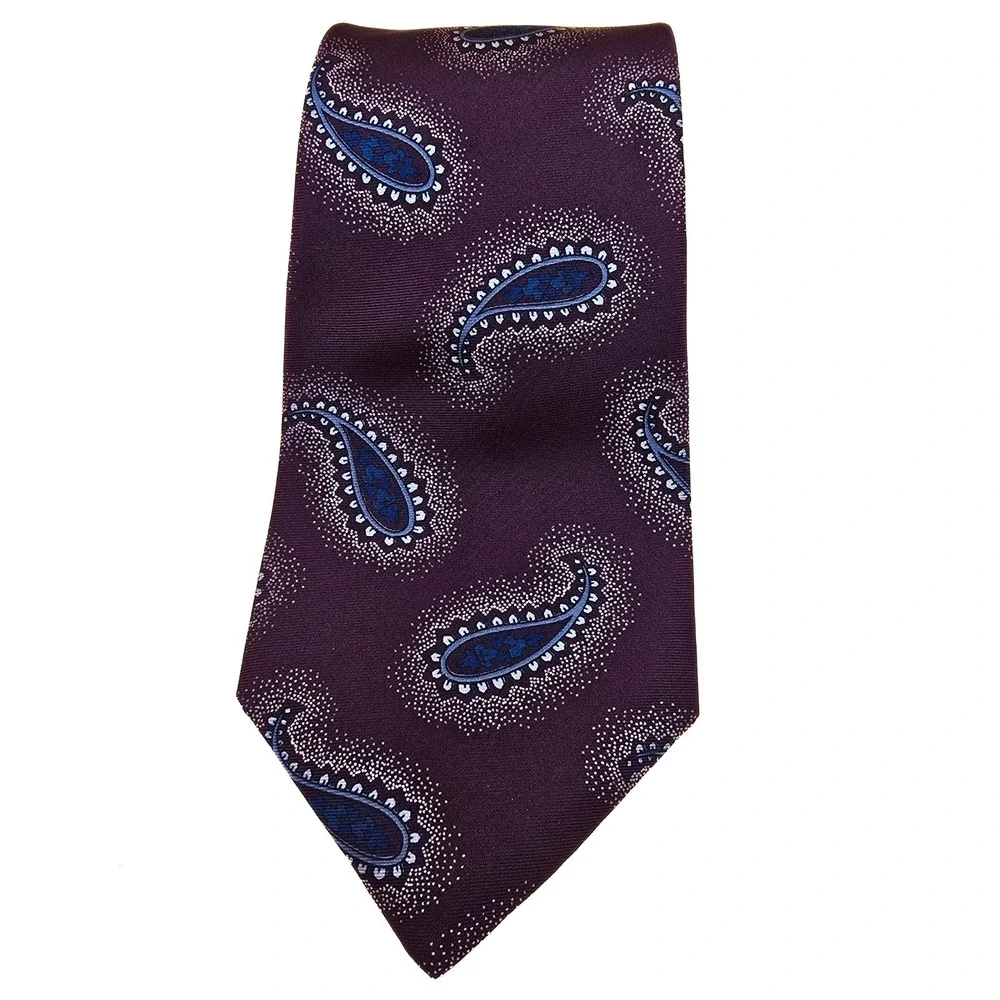 Bugatti Mens Silk Necktie‎ Plum Purple Blue Paisley Woven Formal Business Tie
